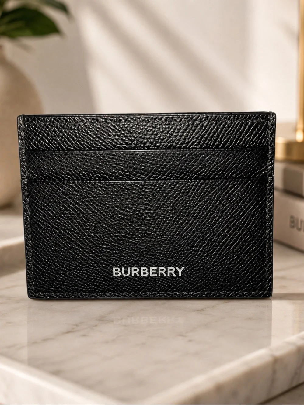 NEW Authentic Burberry Black Leather Card Holder with COA